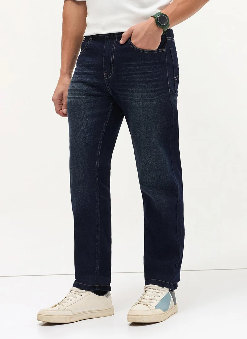 Urbano Fashion  Urbano Fashion Men's Dark Blue Regular Fit Heavy Washed Denim Jeans Stretchable for Men | Best Price UAE